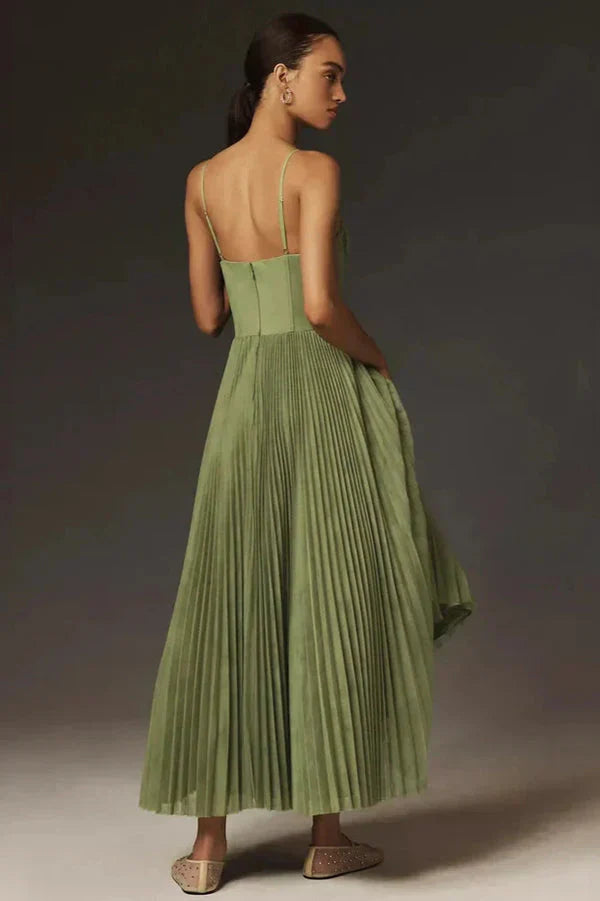 Elegant Pleated Fit and Flare Midi Dress