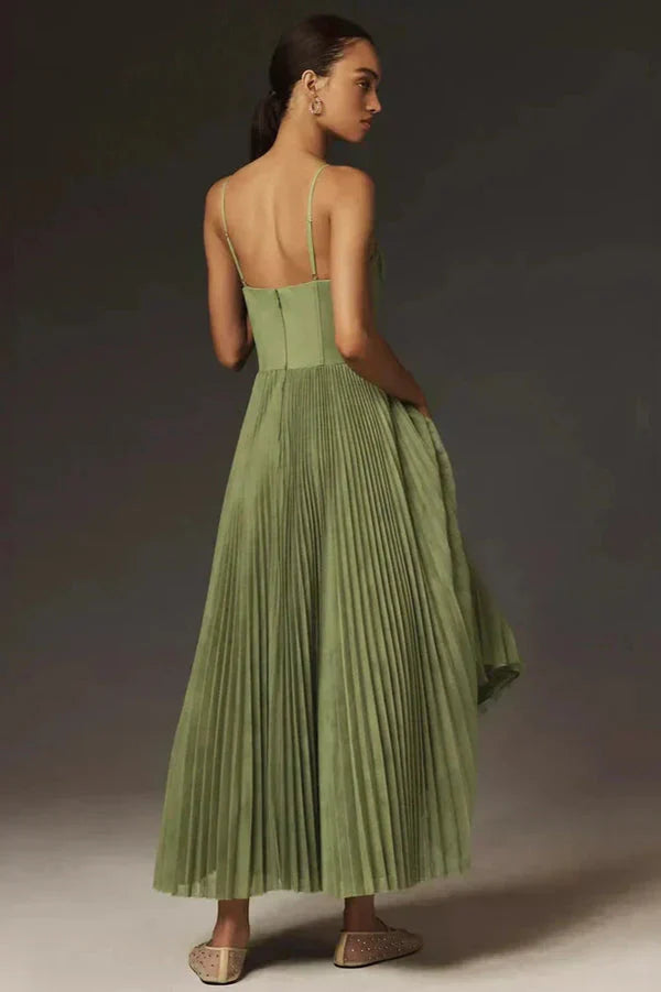 Elegant Pleated Fit and Flare Midi Dress