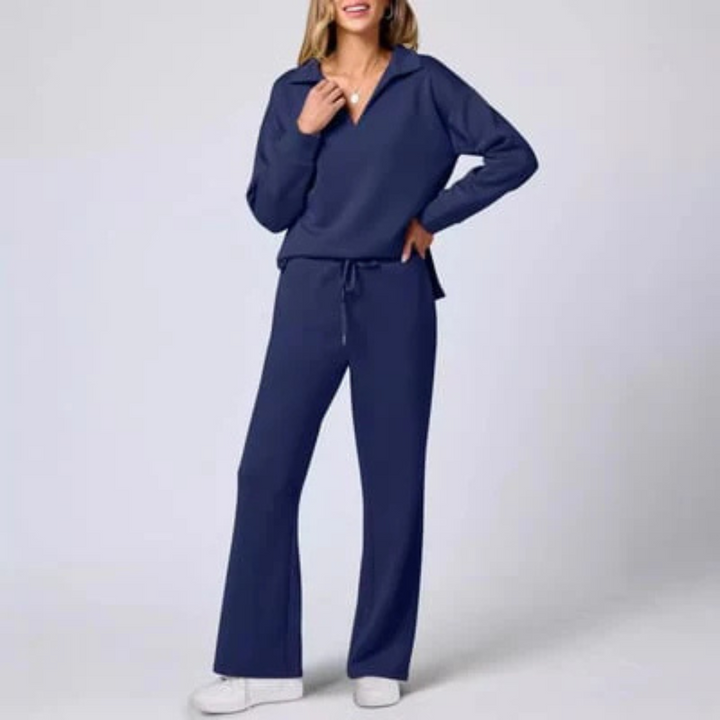 Women's V-Neck Set with Relaxed Pants