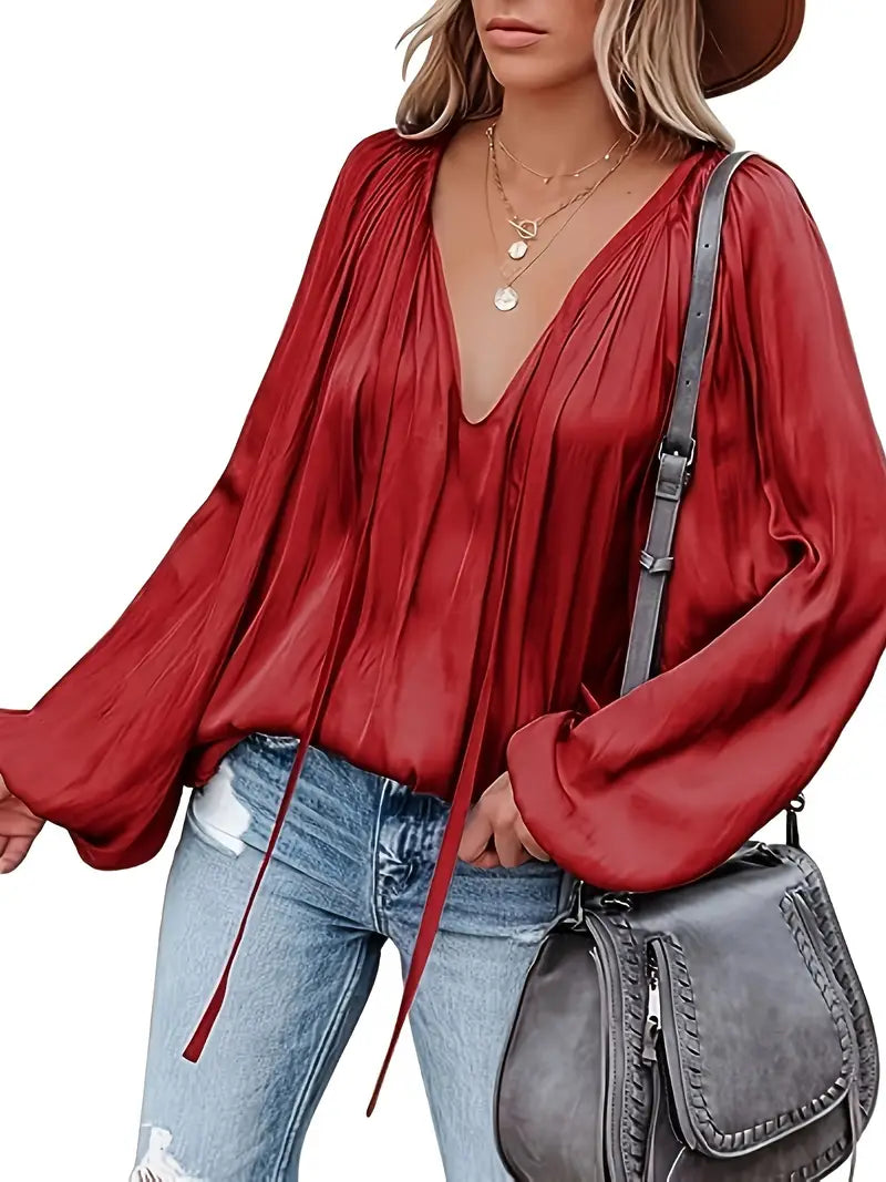 Chic Satin Blouse with Long Sleeves