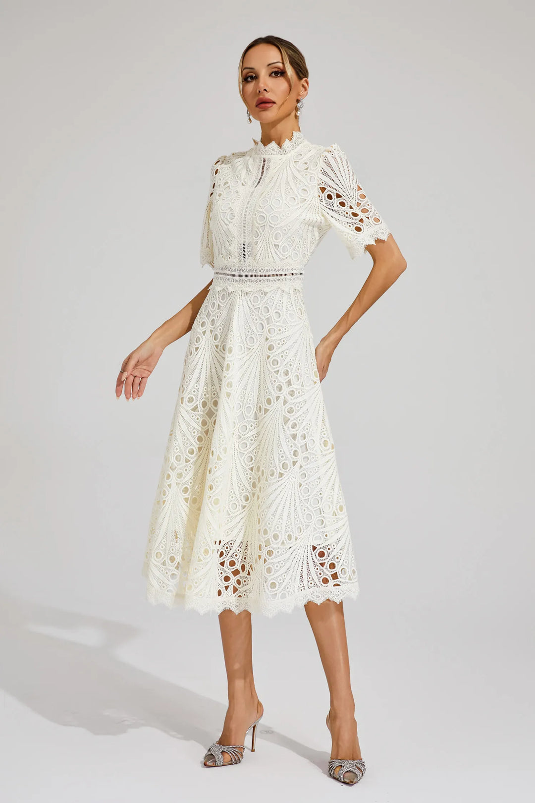 Elegant Lace Midi Dress for Women