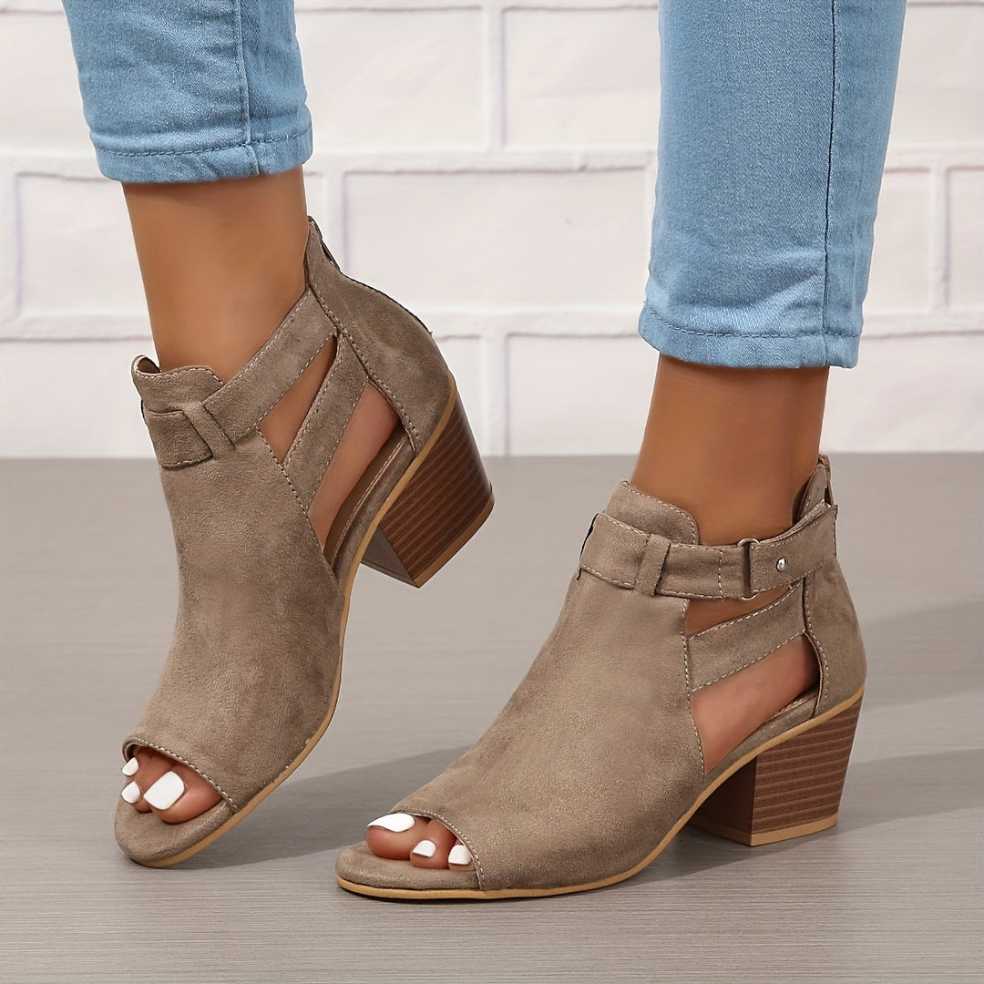 Isabel - Women’s Heeled Sandals – Open Toe – Block Heel – Cutout Ankle Boot Style