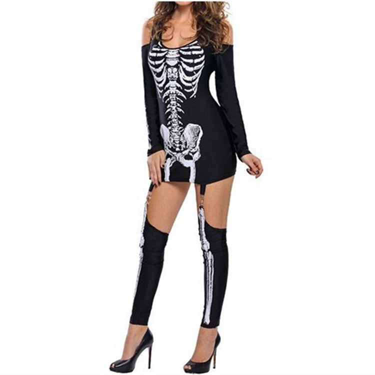 Halloween Skeleton Print Costume Outfit