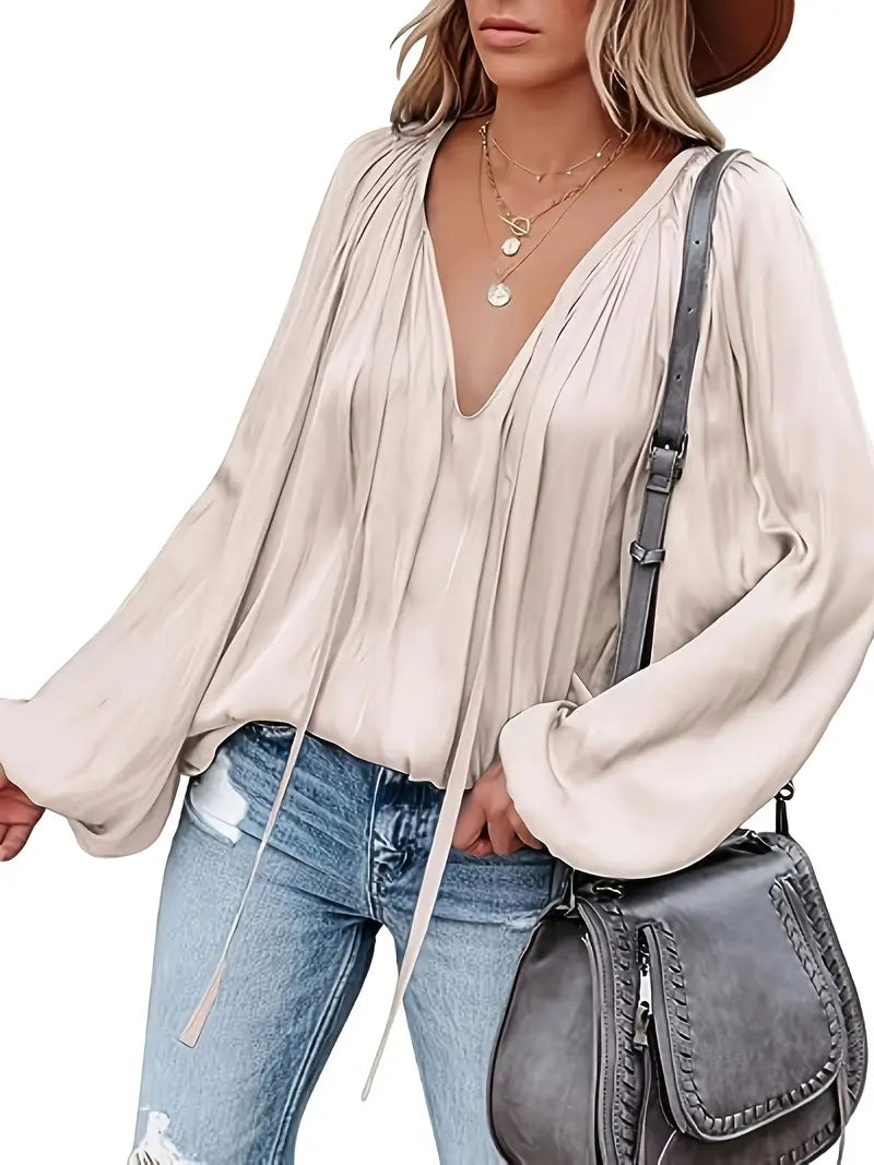 Chic Satin Blouse with Long Sleeves