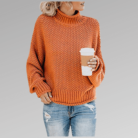 Women's retro turtleneck knitted sweater with long sleeves
