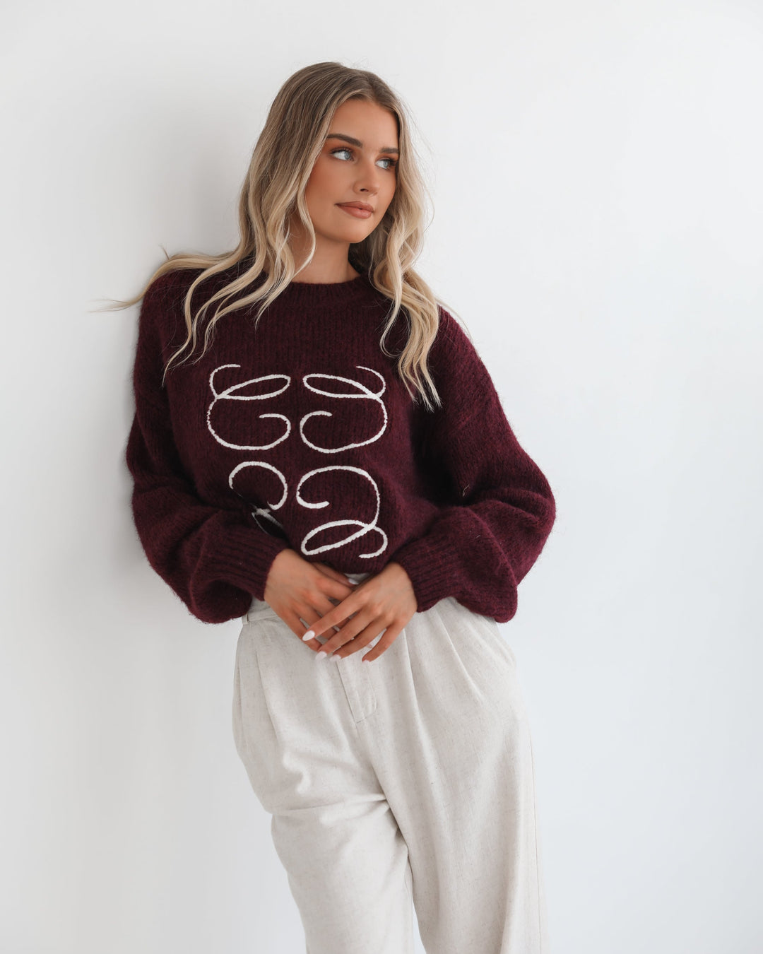 Adelaine Knit - Wine Print