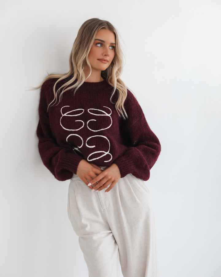 Adelaine Knit - Wine Print