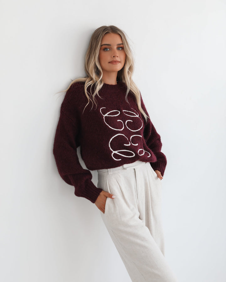 Adelaine Knit - Wine Print