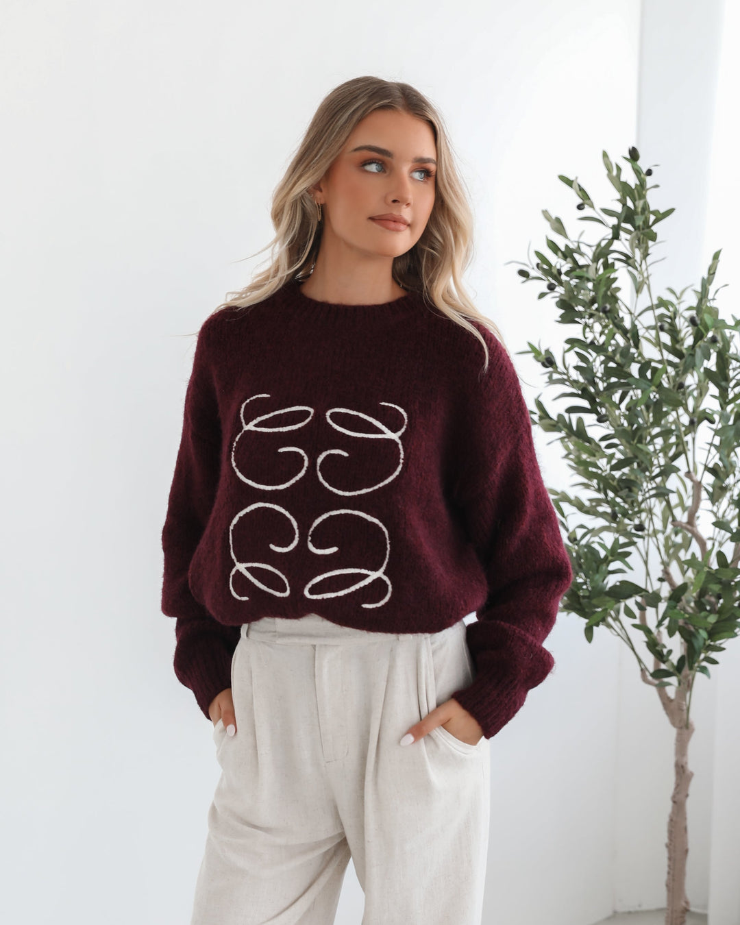 Adelaine Knit - Wine Print