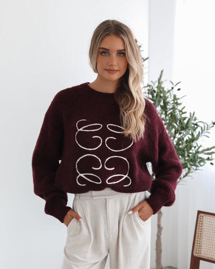 Adelaine Knit - Wine Print