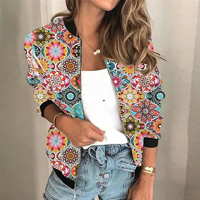 Women's splatter print bomber jacket for a playful look