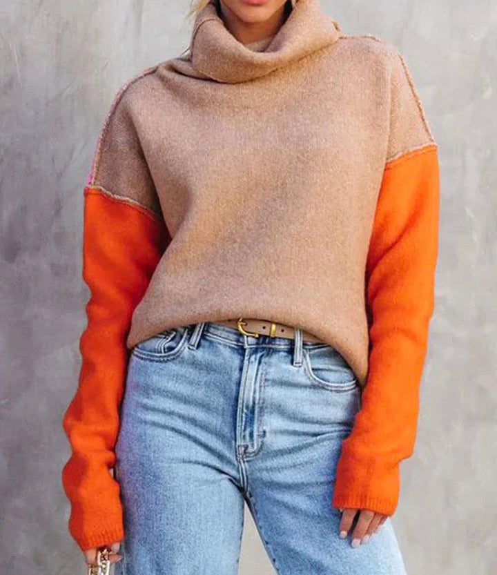 Women's colorblock turtleneck sweater
