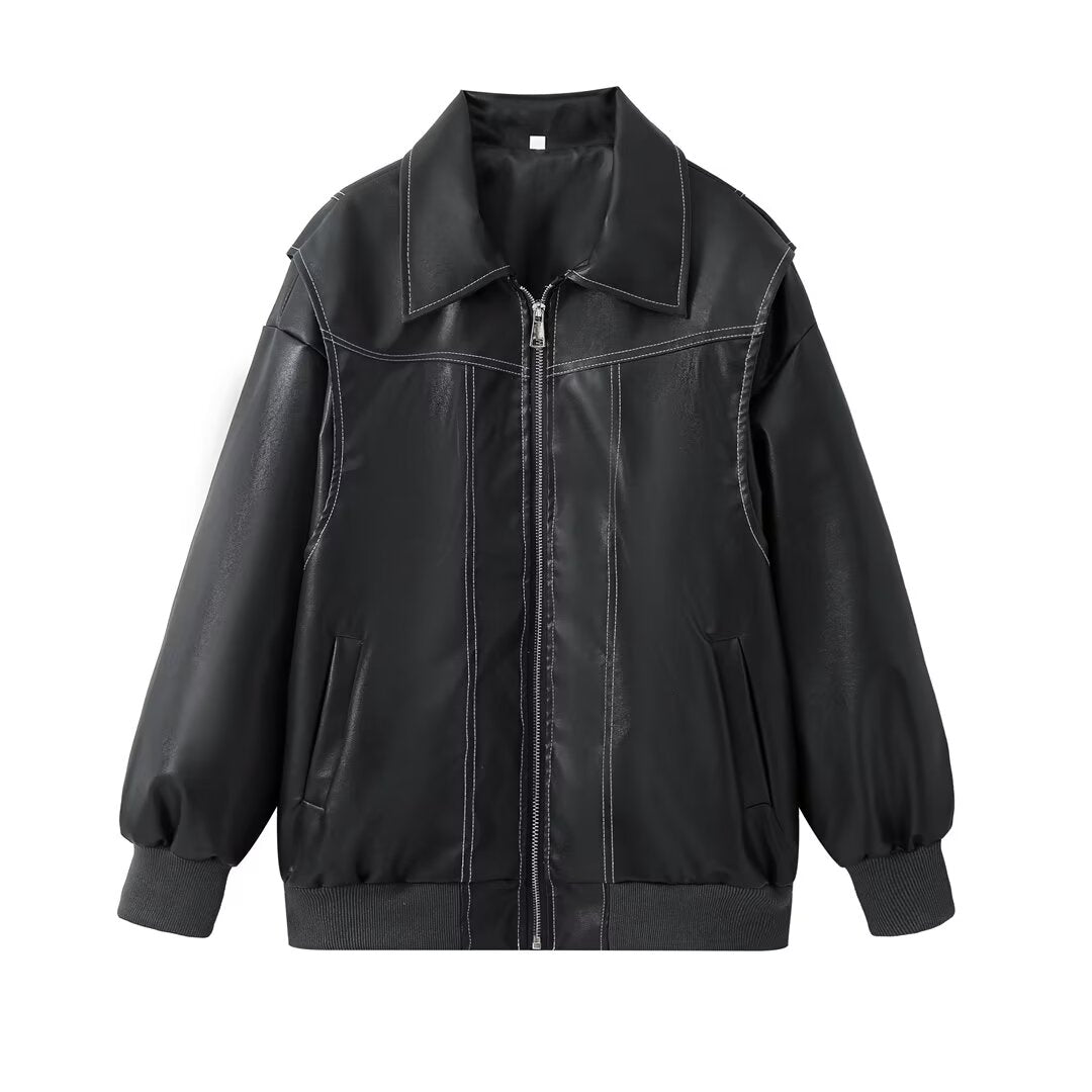 Women's faux leather bomber jacket