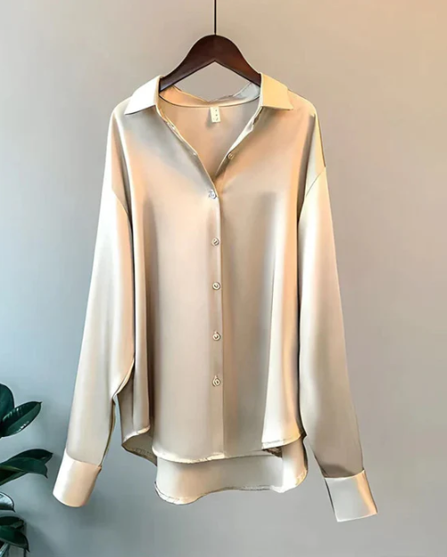 Olive Satin Blouse with Elegant Sheen