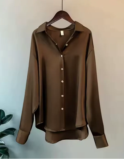 Olive Satin Blouse with Elegant Sheen