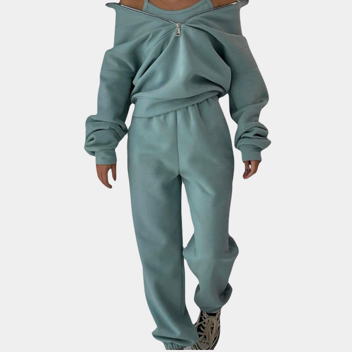 Women's Stylish Tracksuit with Zippered Pullover