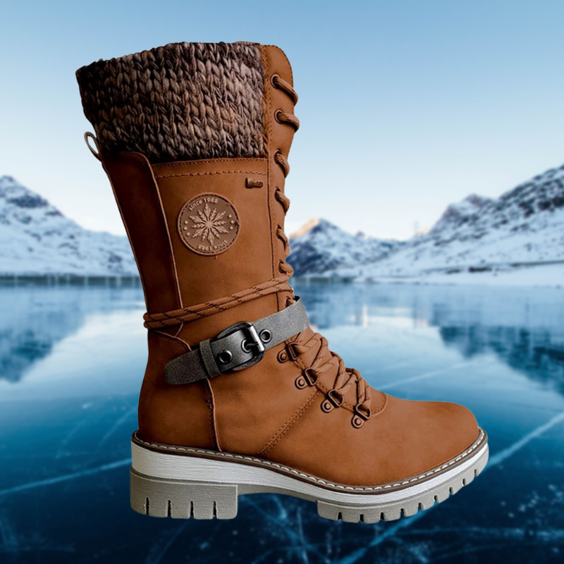 Women's lace-up winter boots with knitted cuff