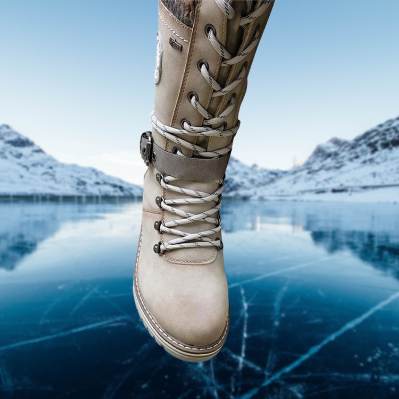 Women's lace-up winter boots with knitted cuff
