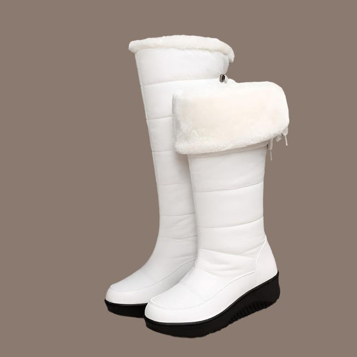 Women's casual fashion high boots lace-up winter snow boots with medium heel