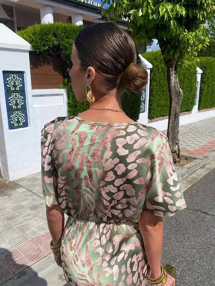 Floral V-Neck Pleated Midi Dress for Women