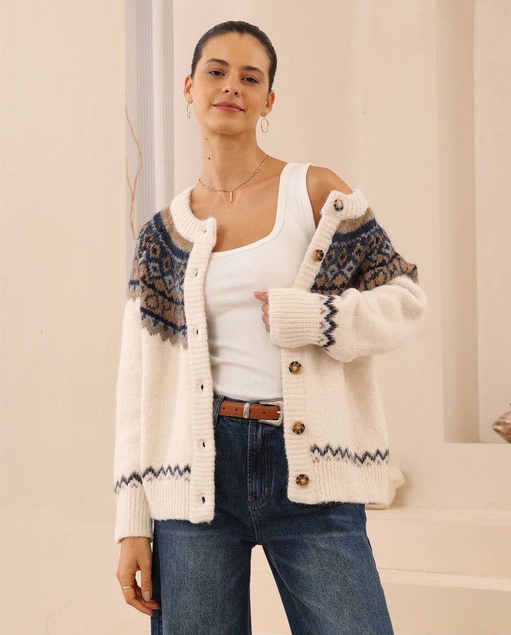 Elyska Cardigan - Beige Print