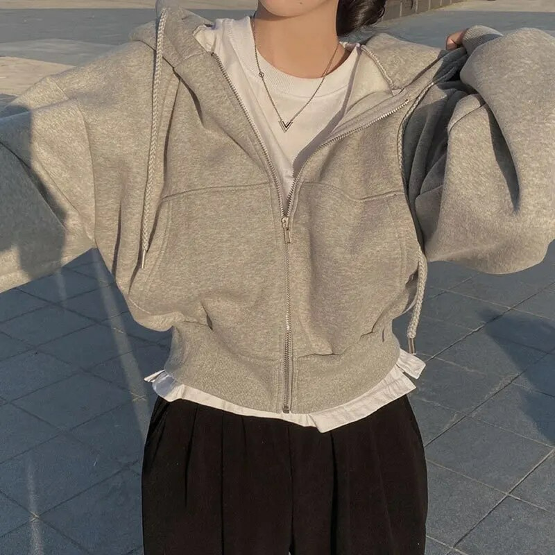 Women's cropped zip-up hoodie