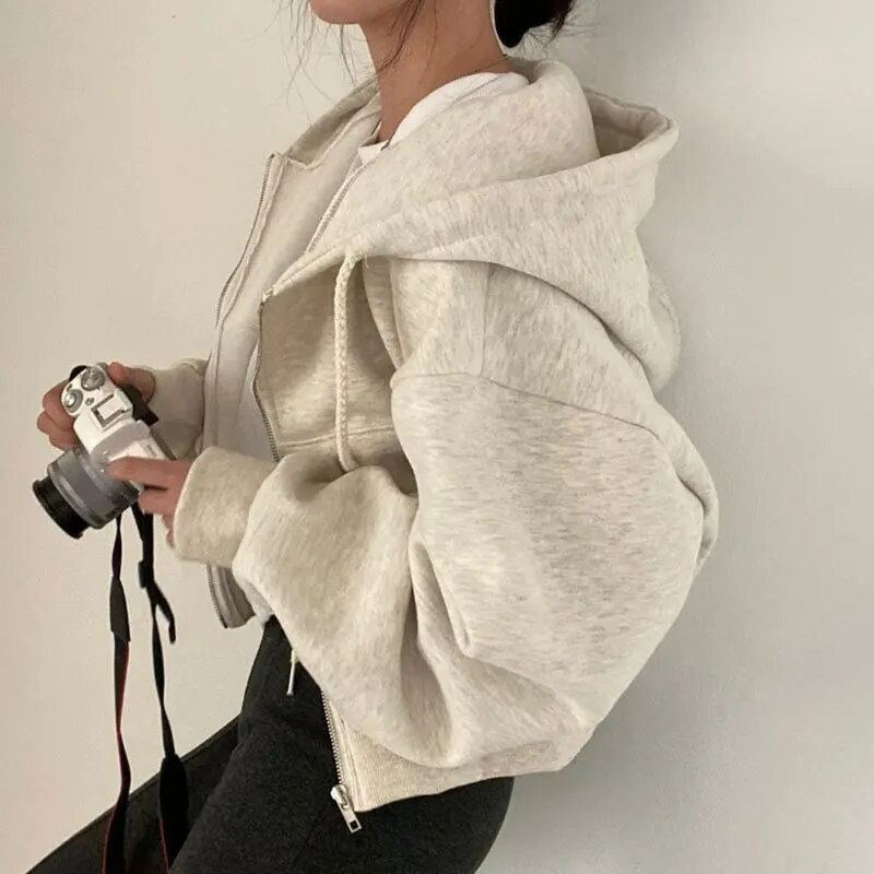 Women's cropped zip-up hoodie