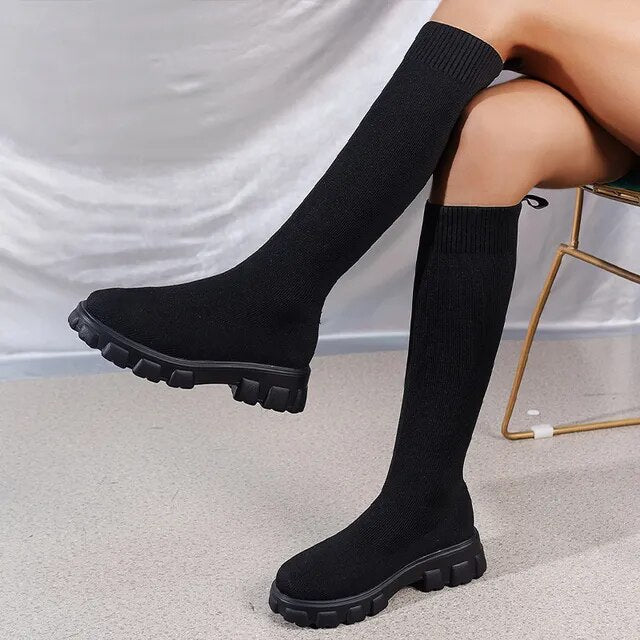 Women's knee-high sock boots