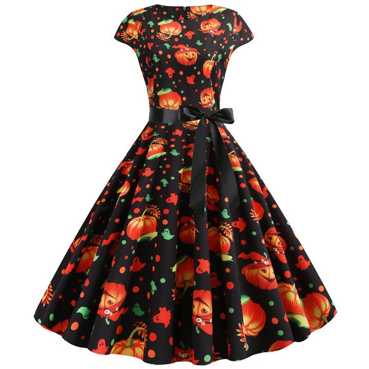 Pumpkin Print Halloween Midi Costume Dress