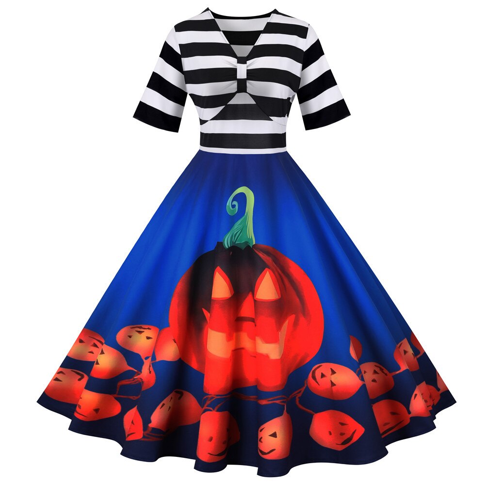 Halloween Midi Dress with Pumpkin Print