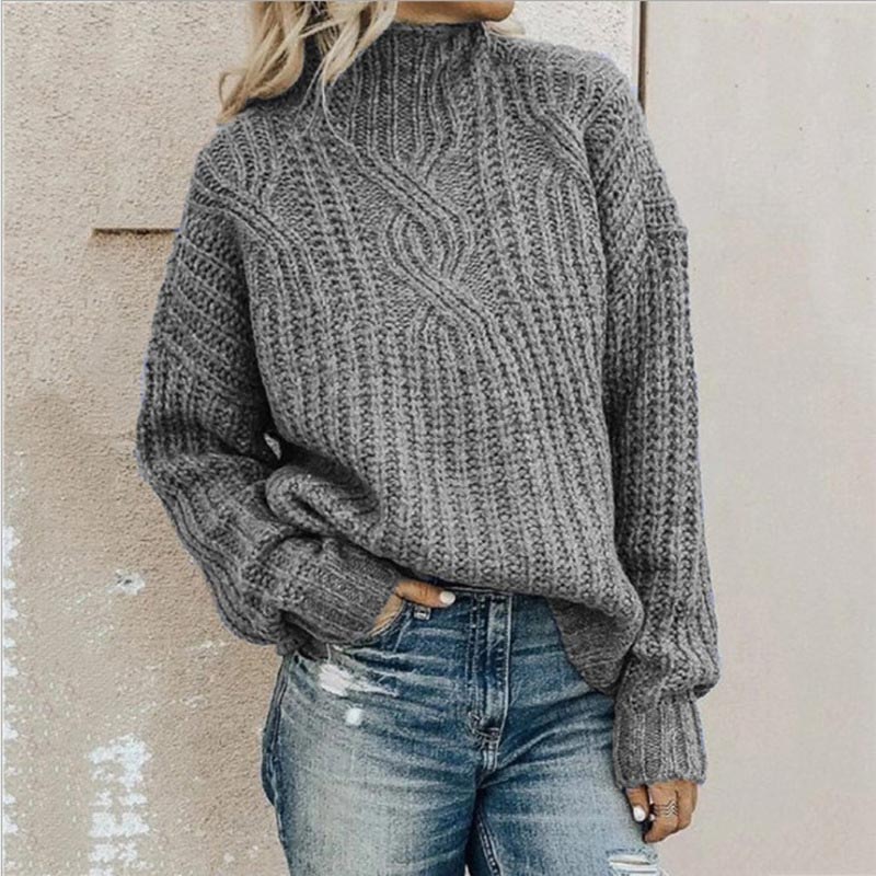 Cable-knit turtleneck sweater for women