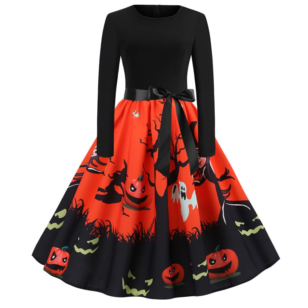 Halloween Gothic Print Midi Costume
