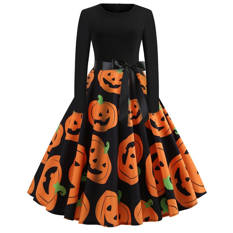 Halloween Gothic Print Midi Costume