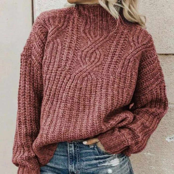 Cable-knit turtleneck sweater for women