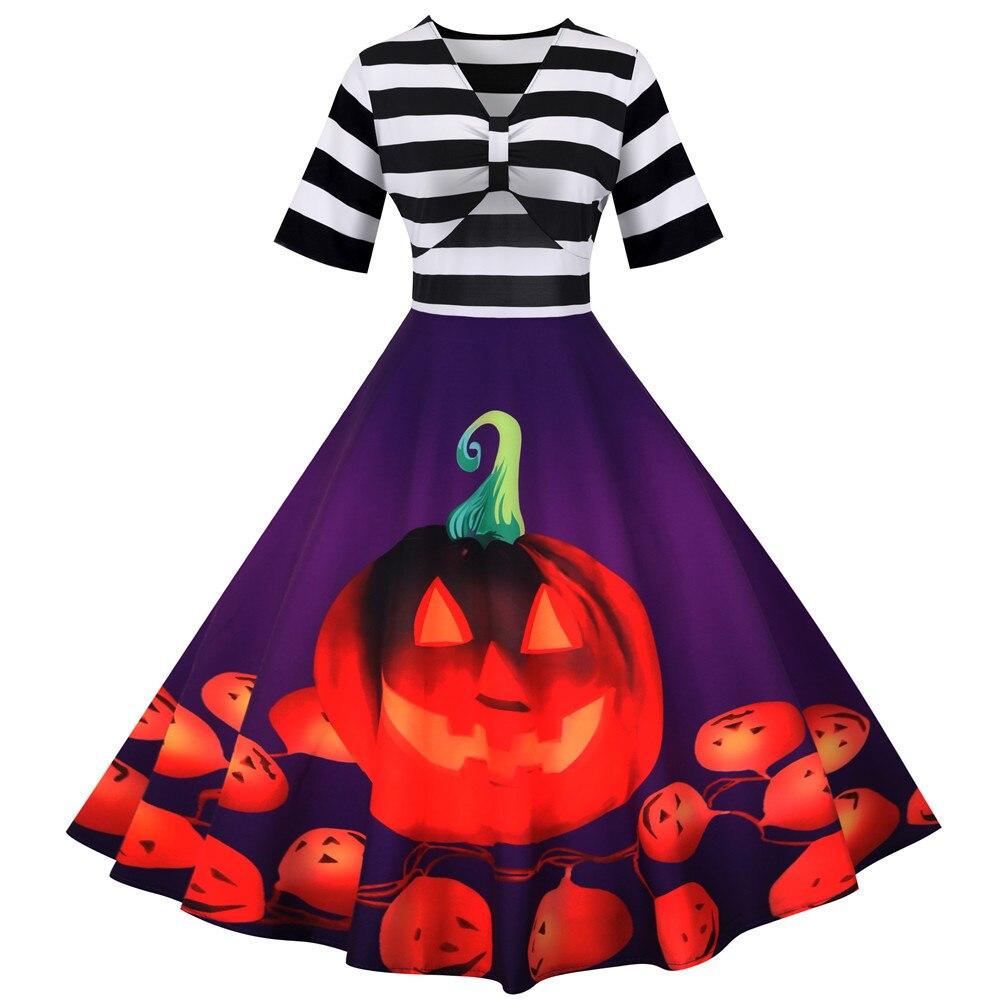 Halloween Midi Dress with Pumpkin Print