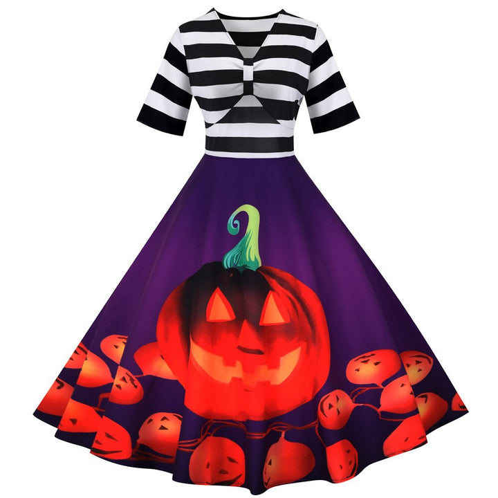 Halloween Midi Dress with Pumpkin Print