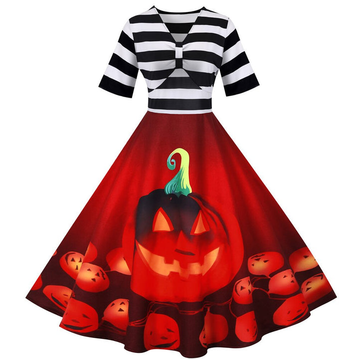 Halloween Midi Dress with Pumpkin Print