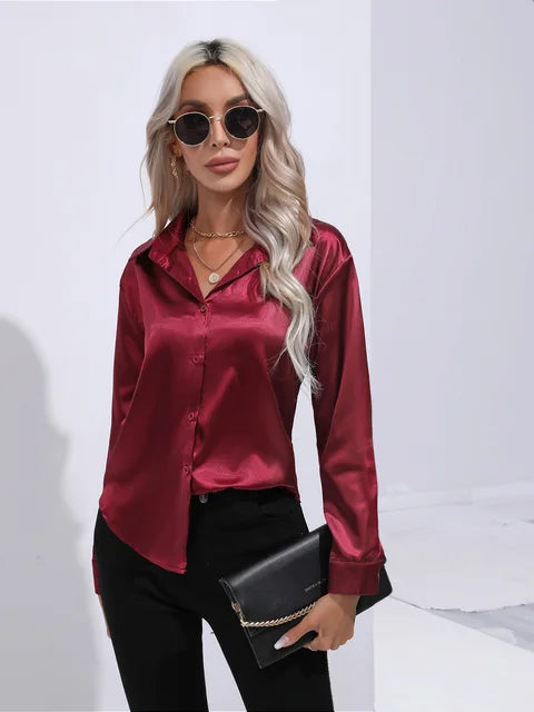 Loose Satin Blouse with Elegant Sleeves