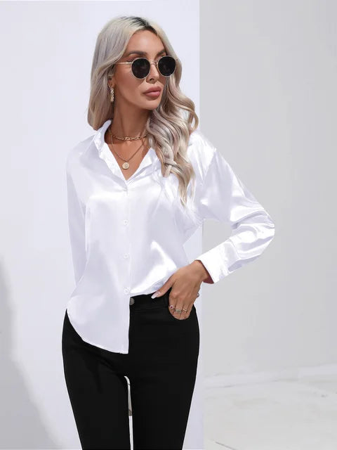 Loose Satin Blouse with Elegant Sleeves