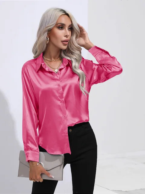 Loose Satin Blouse with Elegant Sleeves