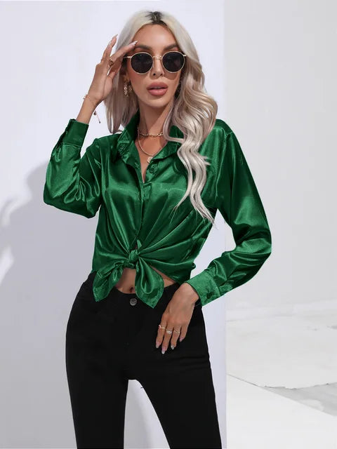 Loose Satin Blouse with Elegant Sleeves