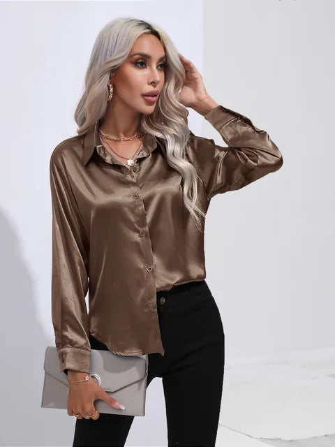 Loose Satin Blouse with Elegant Sleeves