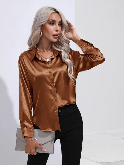 Loose Satin Blouse with Elegant Sleeves