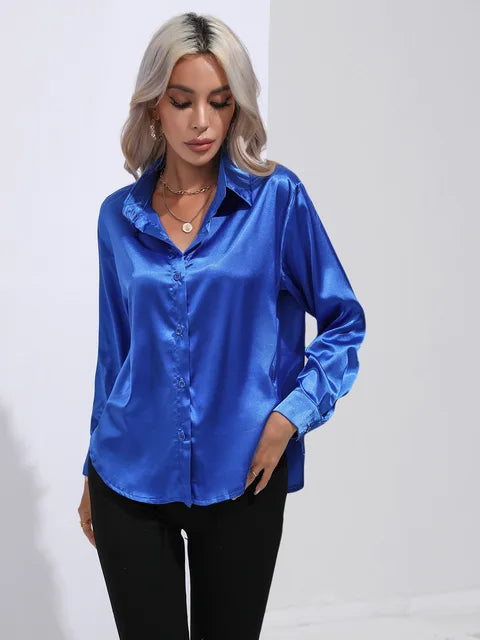 Loose Satin Blouse with Elegant Sleeves