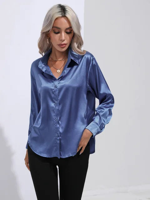 Loose Satin Blouse with Elegant Sleeves