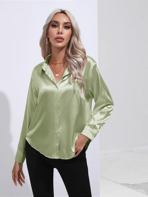 Loose Satin Blouse with Elegant Sleeves