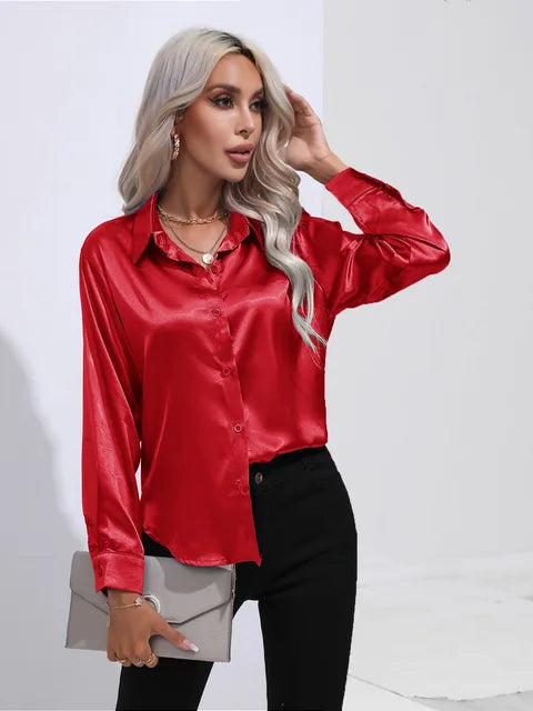 Loose Satin Blouse with Elegant Sleeves