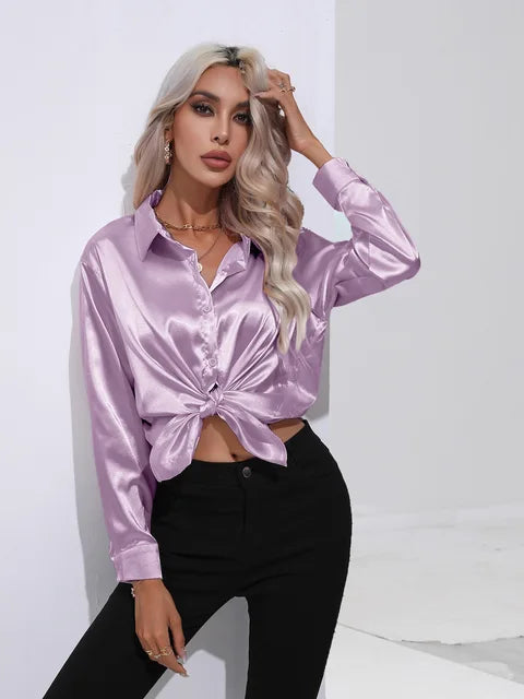 Loose Satin Blouse with Elegant Sleeves