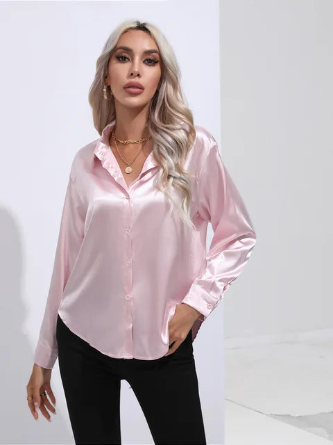 Loose Satin Blouse with Elegant Sleeves