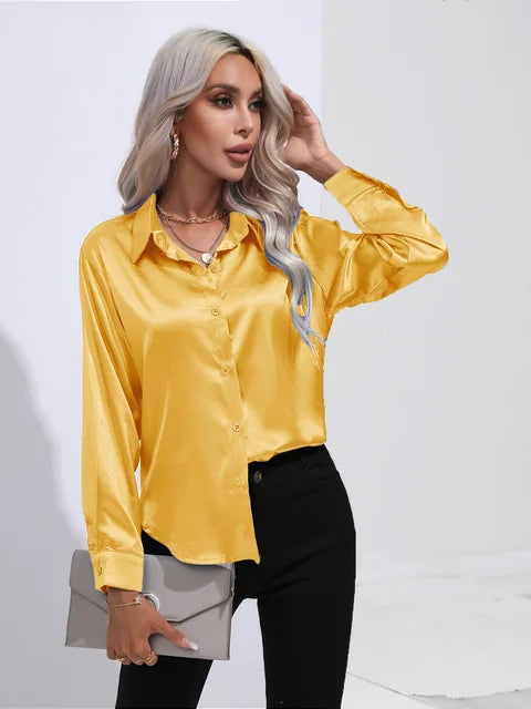 Loose Satin Blouse with Elegant Sleeves
